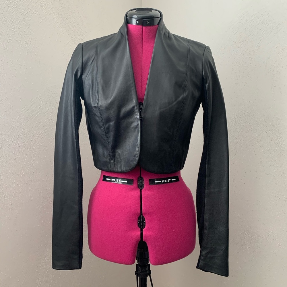 Saks Fifth Avenue Cropped Leather Jacket - Size P